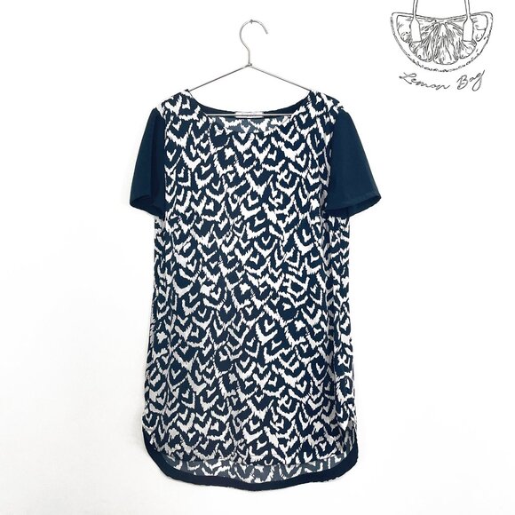 DKNYC / Abstract Pattern Short Sleeve Top Tunic  / Dark Blue White Color/ Size S - Picture 2 of 6
